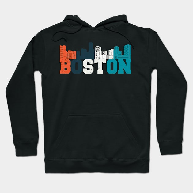 Boston Skyline Retro Cityscape Hoodie by Foxxy Merch